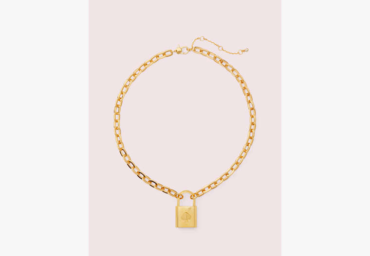 Kate Spade,lock and spade padlock necklace,Gold