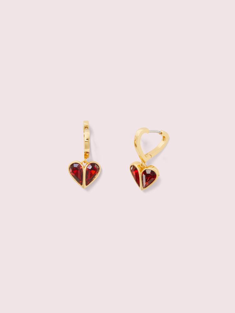 Kate Spade,rock solid stone heart huggies,Ruby/Gold