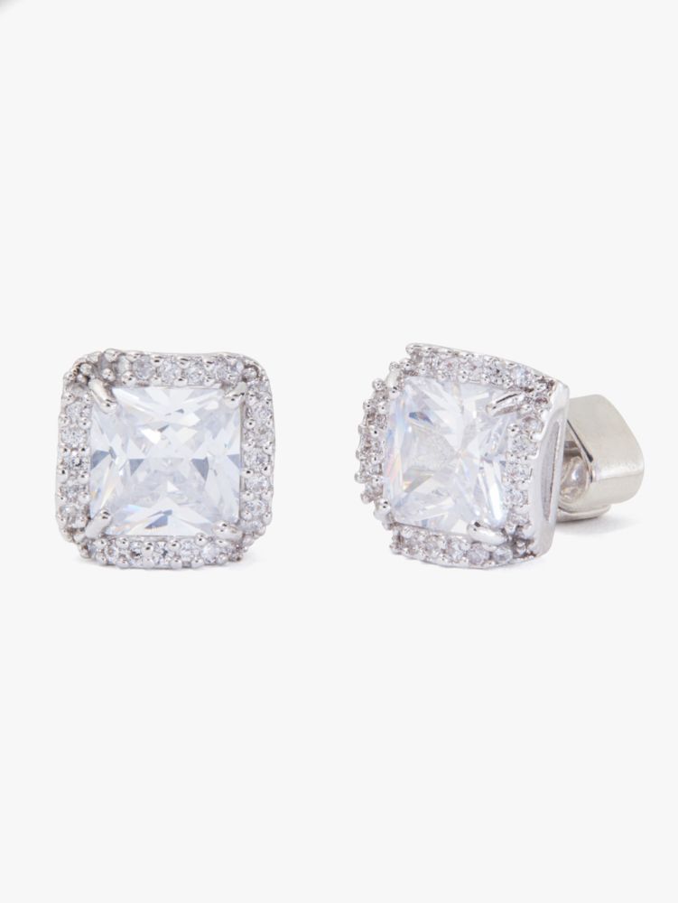 Kate Spade,That Sparkle Princess Cut Large Studs,Studs,Crystal,Cubic Zirconia,Gem Embellishment,Pave Embellishment,Gold Pl...,Clear