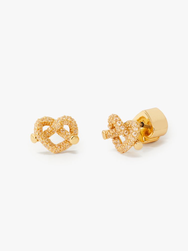 Kate Spade,loves me knot pavé mini studs,earrings,Clear/Gold