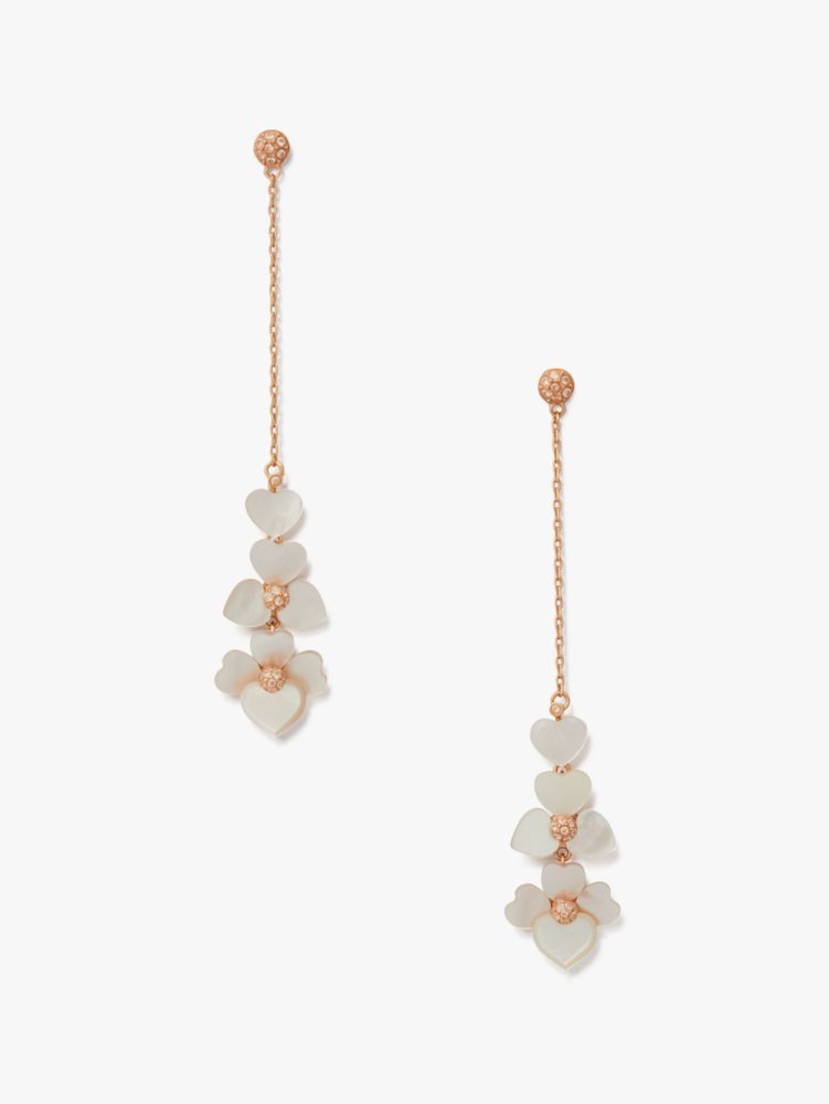 Kate Spade,precious pansy linear earrings,earrings,Cream Multi/Rose Gold