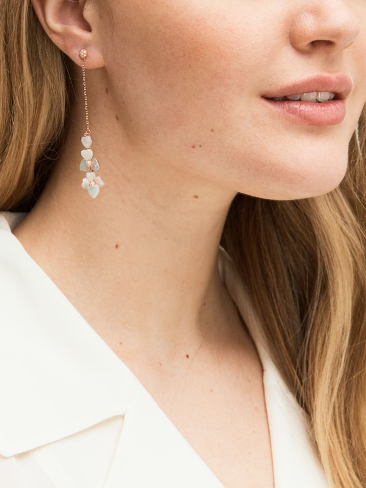 Kate Spade,precious pansy linear earrings,earrings,Cream Multi/Rose Gold