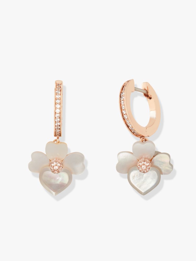 Kate Spade,precious pansy pavé drop mini hoops,earrings,Cream Multi/Rose Gold