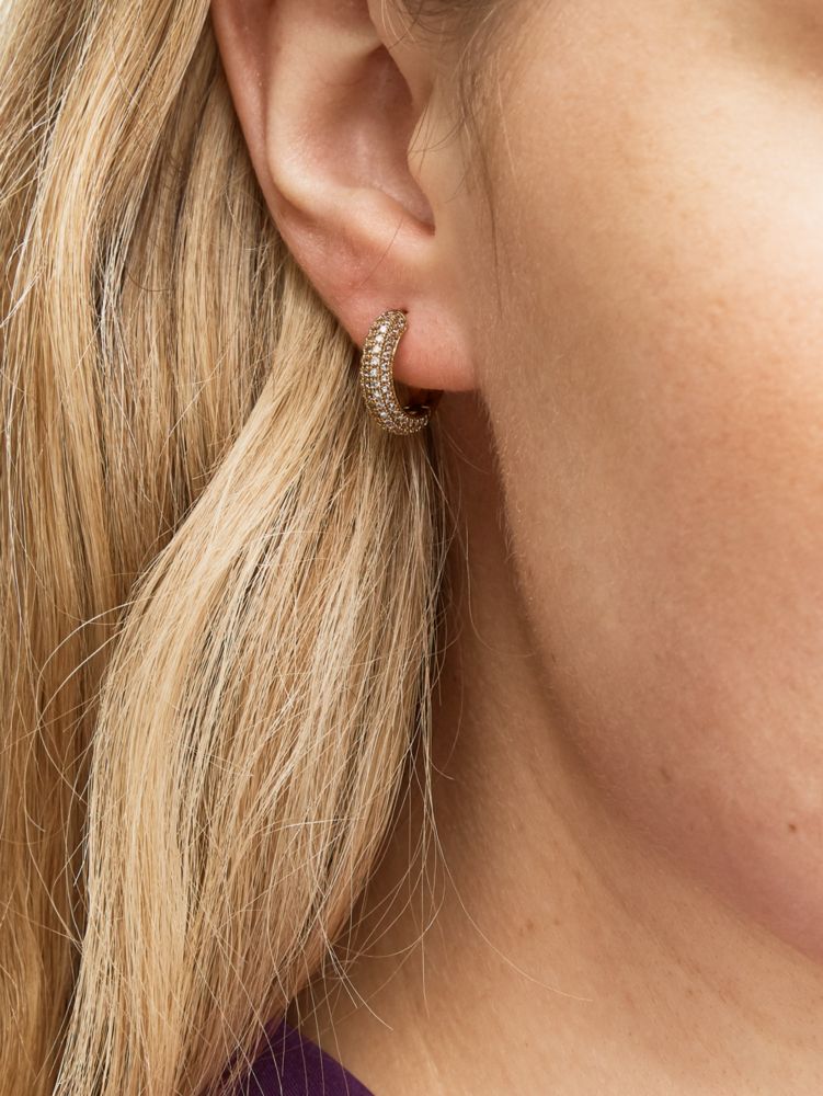 Kate Spade,Brilliant Statements Pavé Mini Huggies,earrings,Clear/Gold