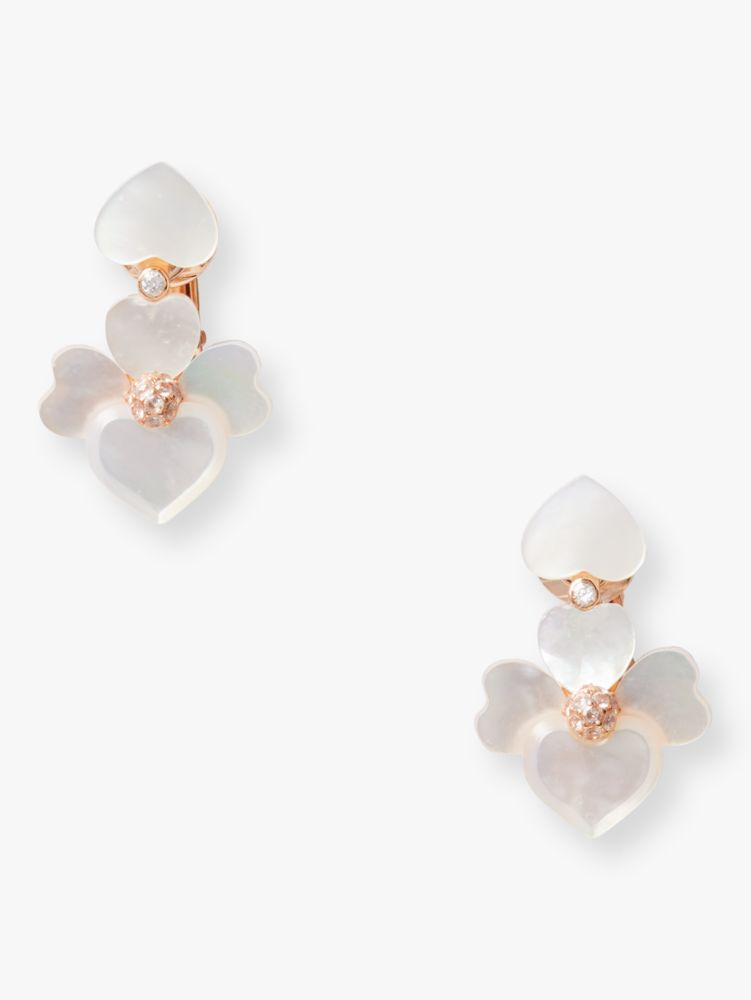 Kate Spade,Precious Pansy Clip-On Drop Earrings,earrings,Cream Multi/Rose Gold