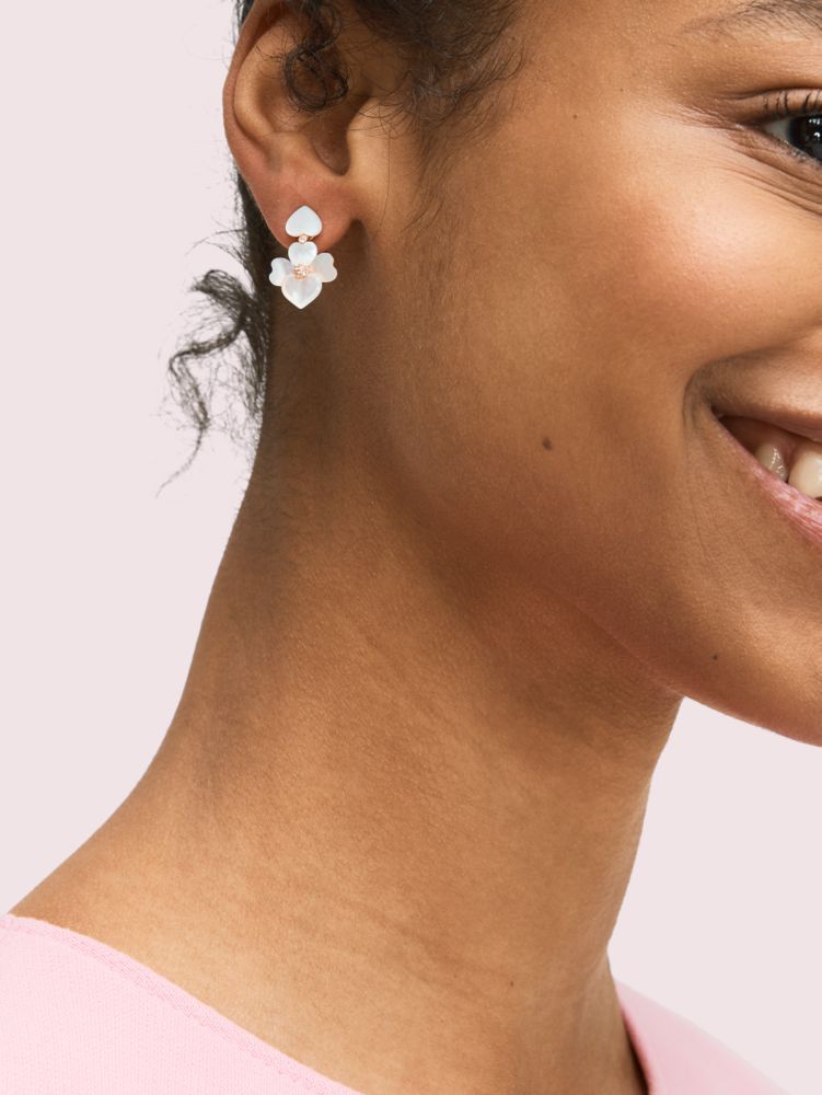 Kate Spade,Precious Pansy Clip-On Drop Earrings,earrings,Cream Multi/Rose Gold