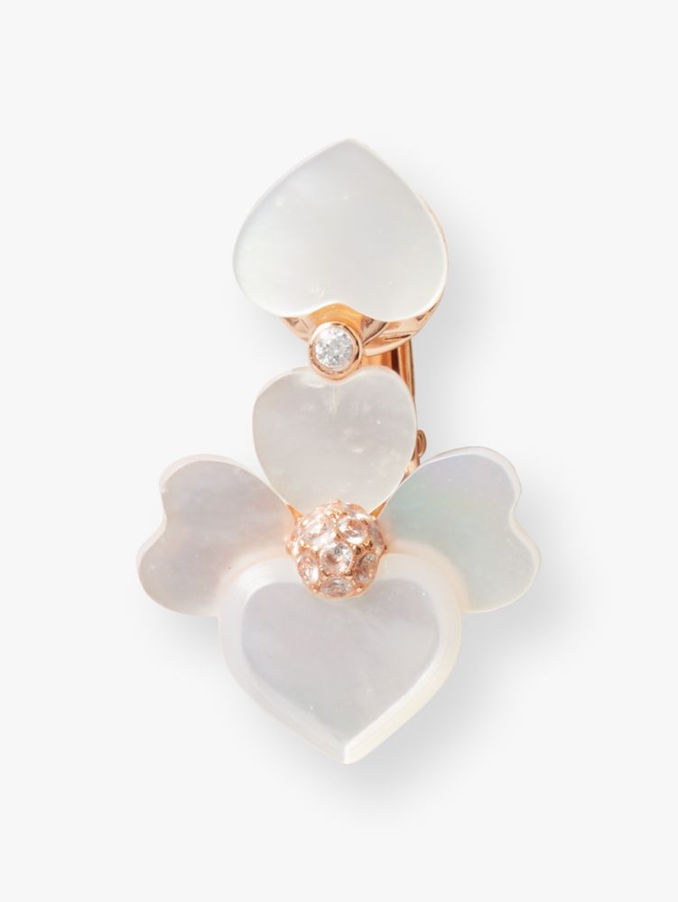 Kate Spade,Precious Pansy Clip-On Drop Earrings,earrings,Cream Multi/Rose Gold