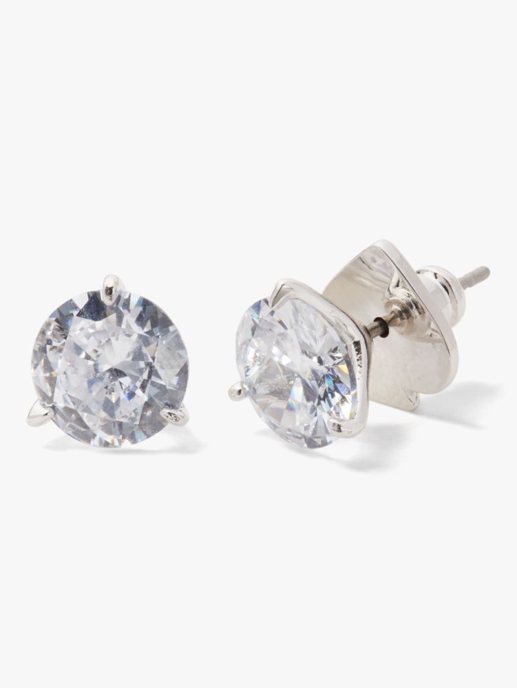 Kate Spade,Brilliant Statements Tri-prong Studs,Studs,Cubic Zirconia,Metal Material,Gem Embellishment,Silver Plated,Titani...,