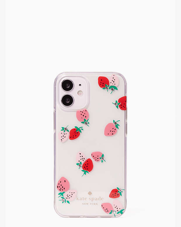 New Kate Spade New York iPhone 12 Mini Flexible Clear Strawberry with gems  Case