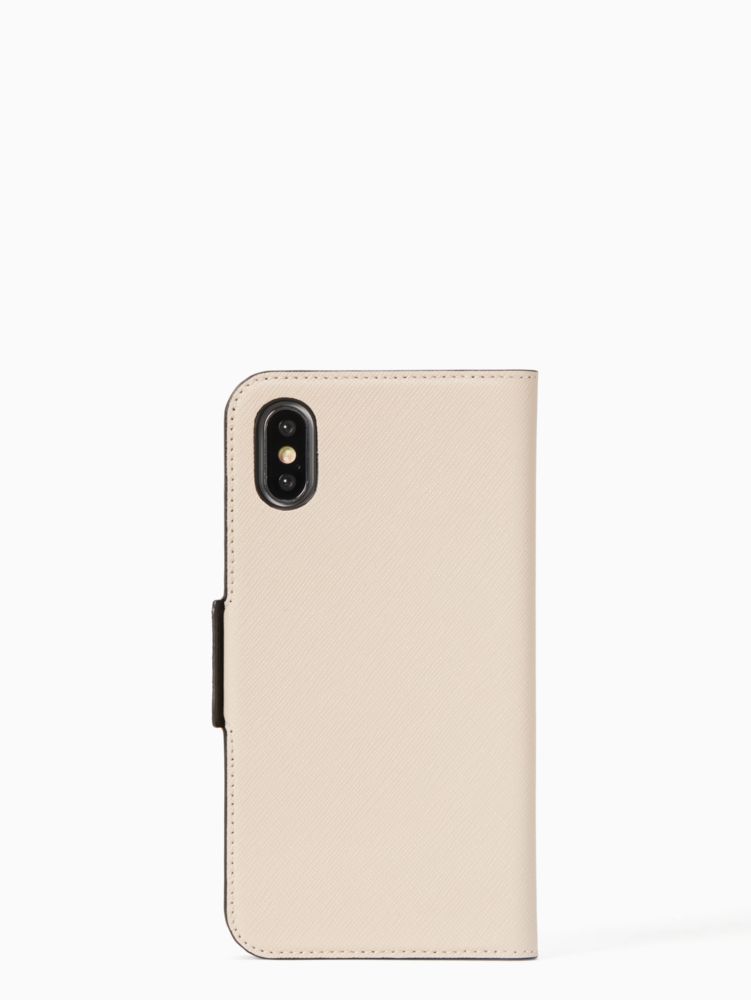 Kate Spade,cameron scalloped folio iphone xs case,Black/Warm Beige