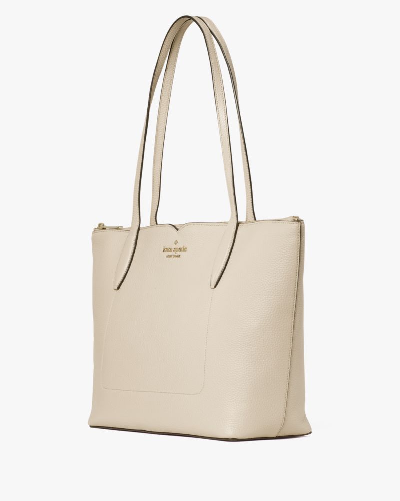 Kate Spade,Harlow Medium Tote,Leather,Tote,Logo,Metal,Lined,Work,Cream