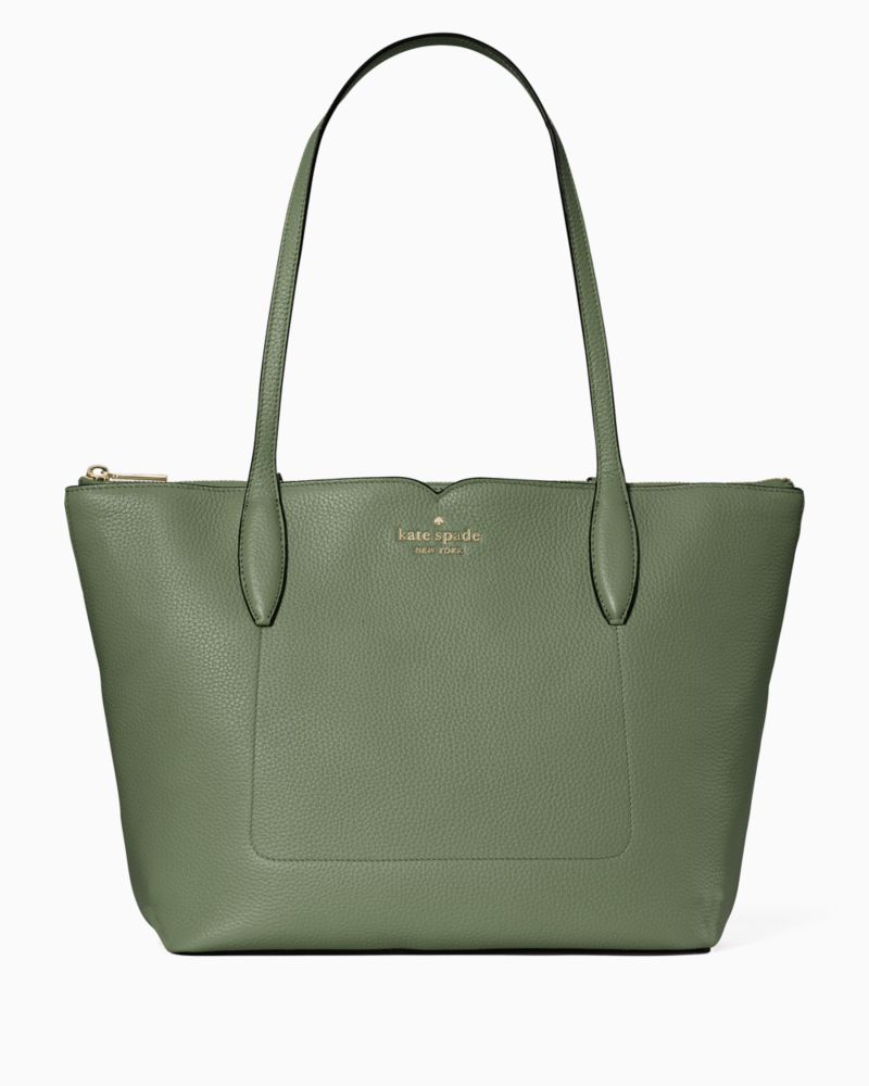 Kate Spade,Harlow Medium Tote,Leather,Tote,Metal,Logo,Lined,Work,Olive