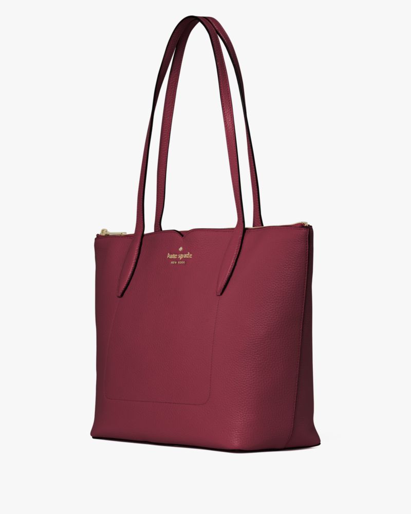 Kate Spade,Harlow Medium Tote,Leather,Tote,Logo,Metal,Lined,Work,Maroon