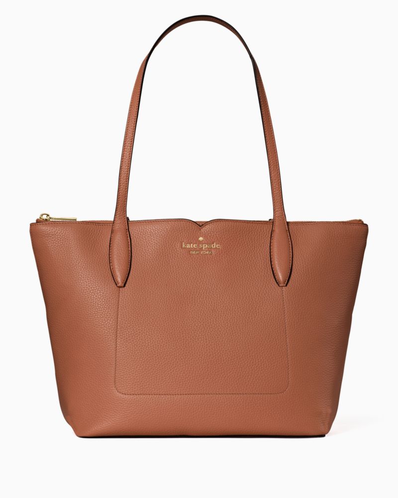 Kate Spade,Harlow Medium Tote,Leather,Tote,Metal,Logo,Lined,Work,Brown