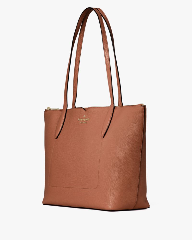 Kate Spade,Harlow Medium Tote,Leather,Tote,Metal,Logo,Lined,Work,Brown