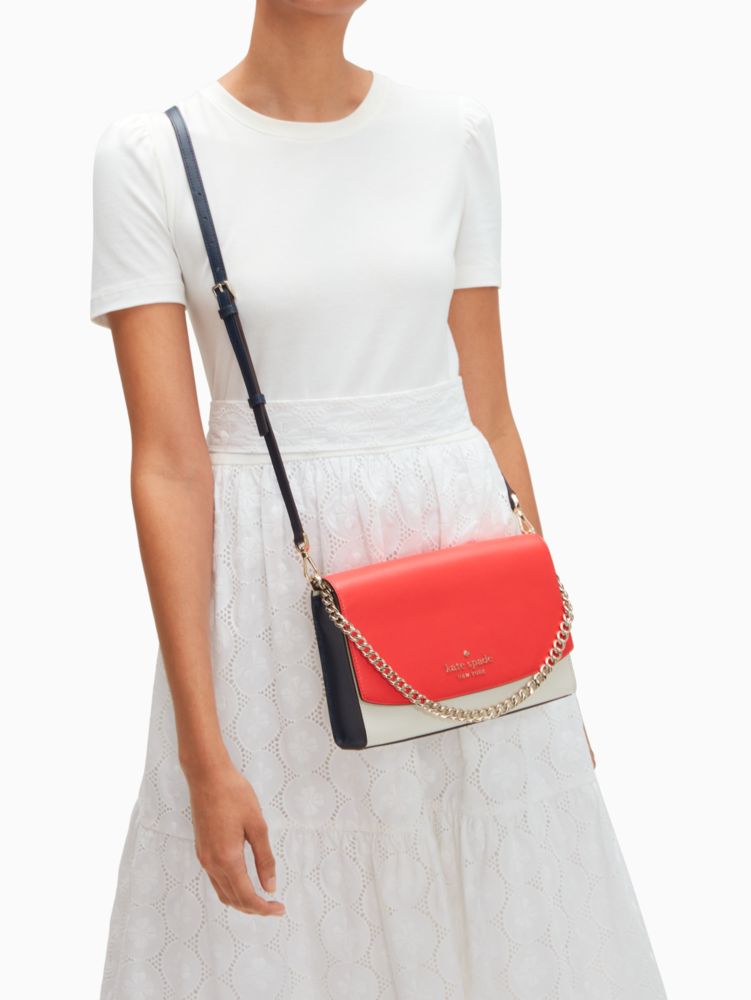 Kate Spade,Carson Convertible Crossbody,Crossbody,Chain Detail,Color Block,Logo,Word Embellishment,Gold Metal,Day Party,