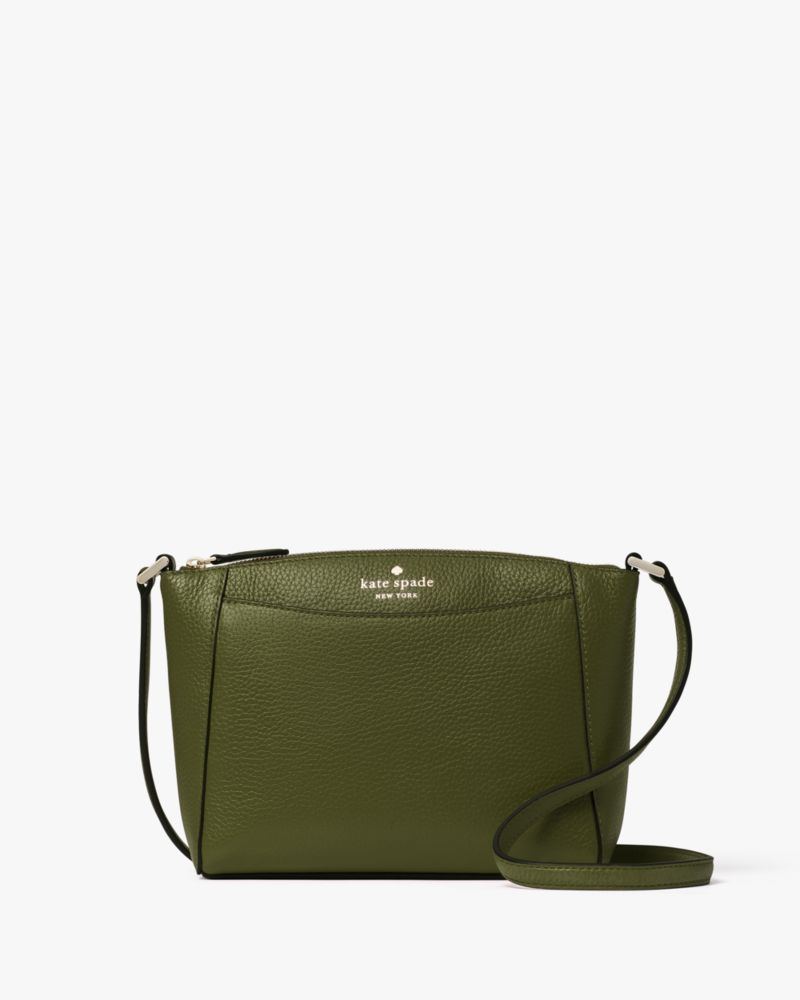 Kate Spade,Monica Small Crossbody,Leather,Crossbody,Logo,Word Embellishment,Casual,Olive