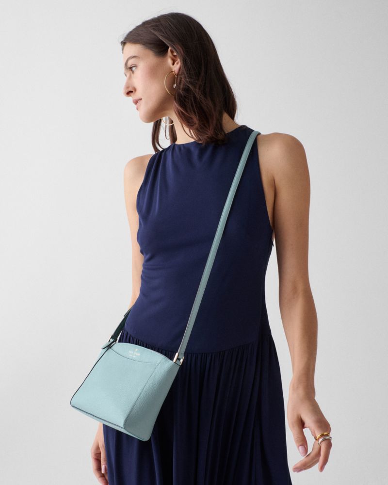 Kate Spade,Monica Small Crossbody,Leather,Crossbody,Logo,Word Embellishment,Casual,Blue