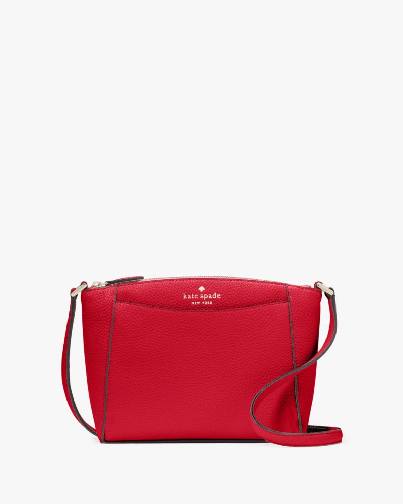 Kate Spade,Monica Small Crossbody,Leather,Crossbody,Logo,Word Embellishment,Casual,Red