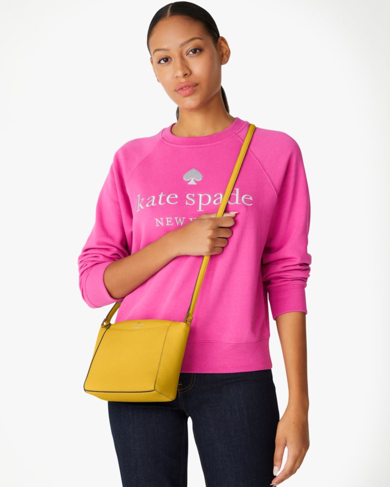 Kate Spade,Monica Small Crossbody,Leather,Crossbody,Logo,Word Embellishment,Casual,Mustard