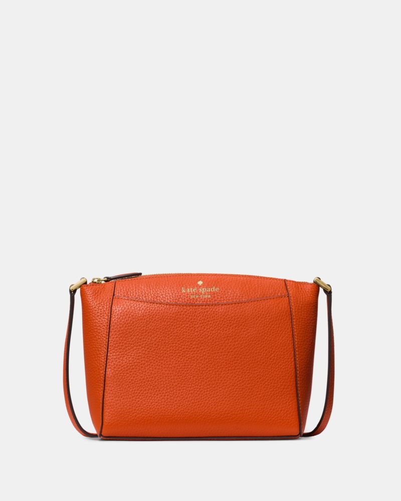 Kate Spade,Monica Small Crossbody,Leather,Crossbody,Logo,Word Embellishment,Casual,Burnt Orange