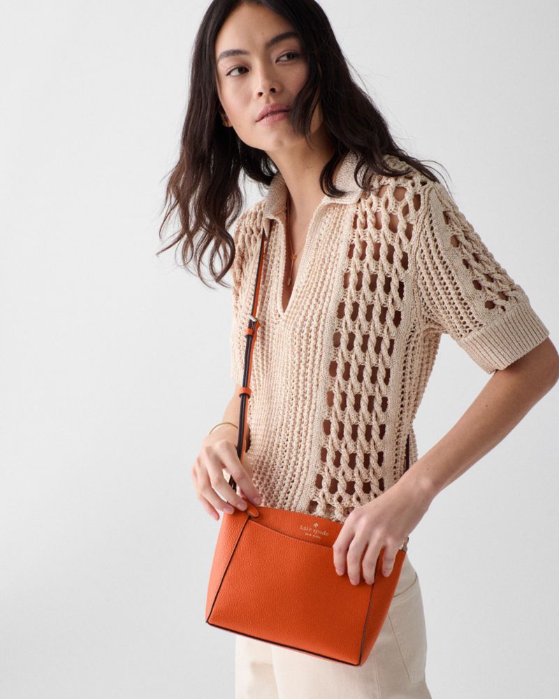 Kate Spade,Monica Small Crossbody,Leather,Crossbody,Logo,Word Embellishment,Casual,Burnt Orange