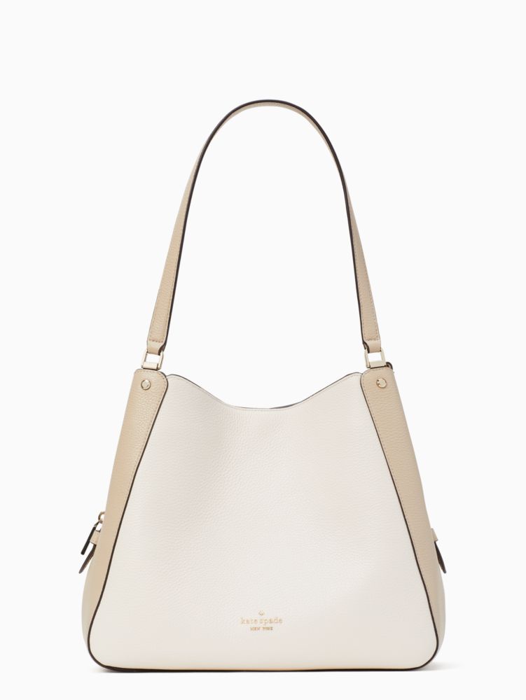 Kate Spade,leila medium triple compartment shoulder bag,shoulder bags,Light Sand Multi