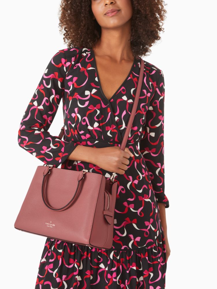 Kate Spade,Leila Medium Triple Compartment Satchel,Leather,Satchel,Logo,Word Embellishment,Studded,Lined,Work,