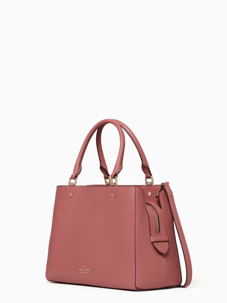 Kate Spade,Leila Medium Triple Compartment Satchel,Leather,Satchel,Logo,Word Embellishment,Studded,Lined,Work,