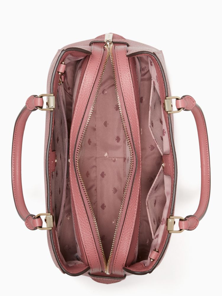 Kate Spade,Leila Medium Triple Compartment Satchel,Leather,Satchel,Logo,Word Embellishment,Studded,Lined,Work,