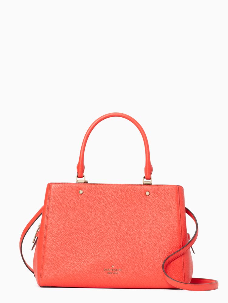 Kate Spade,Leila Medium Triple Compartment Satchel,Leather,Satchel,Logo,Word Embellishment,Studded,Lined,Work,