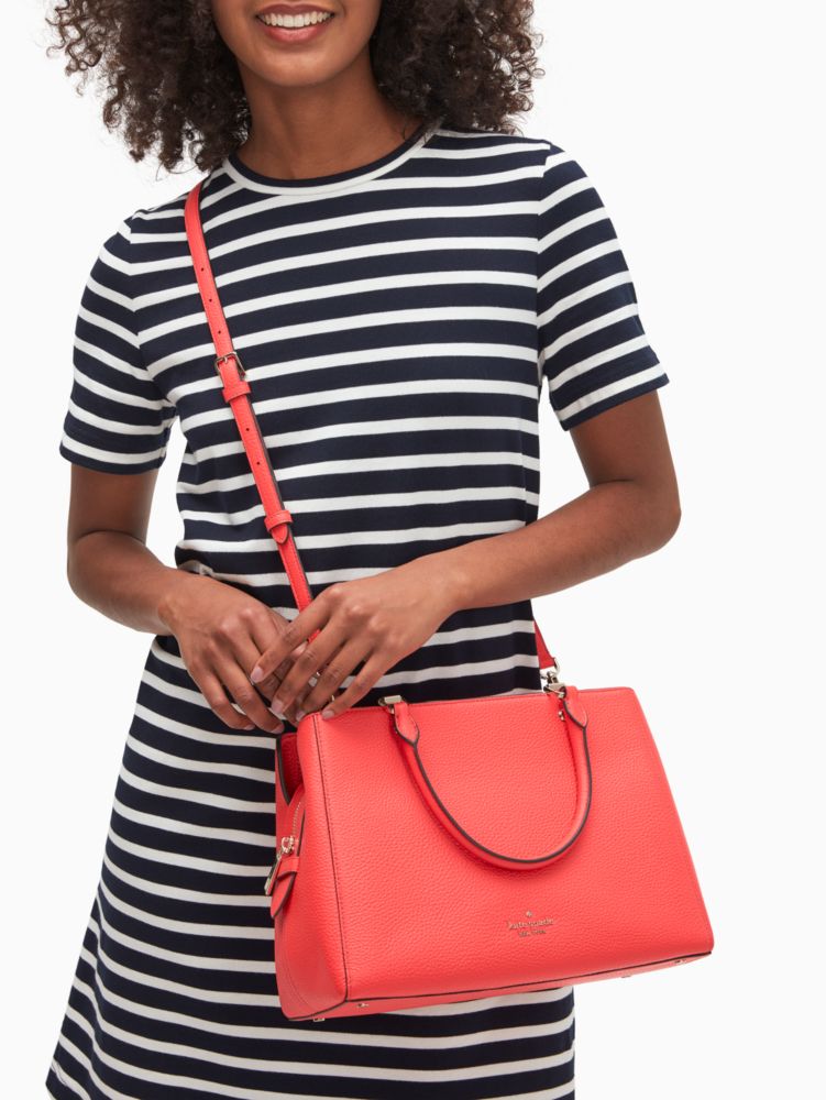 Kate Spade,Leila Medium Triple Compartment Satchel,Leather,Satchel,Logo,Word Embellishment,Studded,Lined,Work,