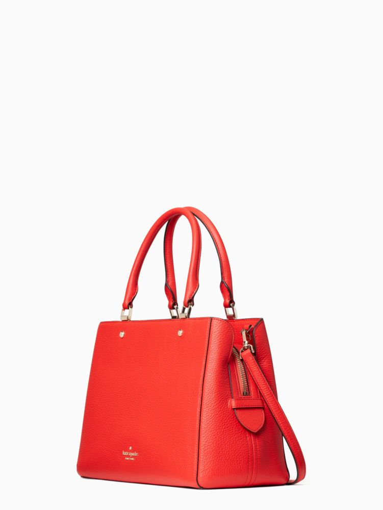 Kate Spade,Leila Medium Triple Compartment Satchel,Leather,Satchel,Logo,Word Embellishment,Studded,Lined,Work,