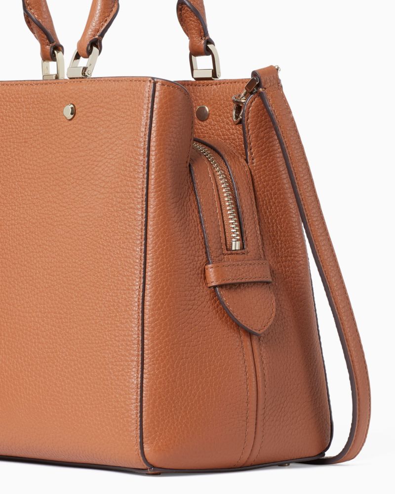 Kate Spade,Leila Medium Triple Compartment Satchel,Leather,Satchel,Logo,Word Embellishment,Studded,Lined,Work,Brown