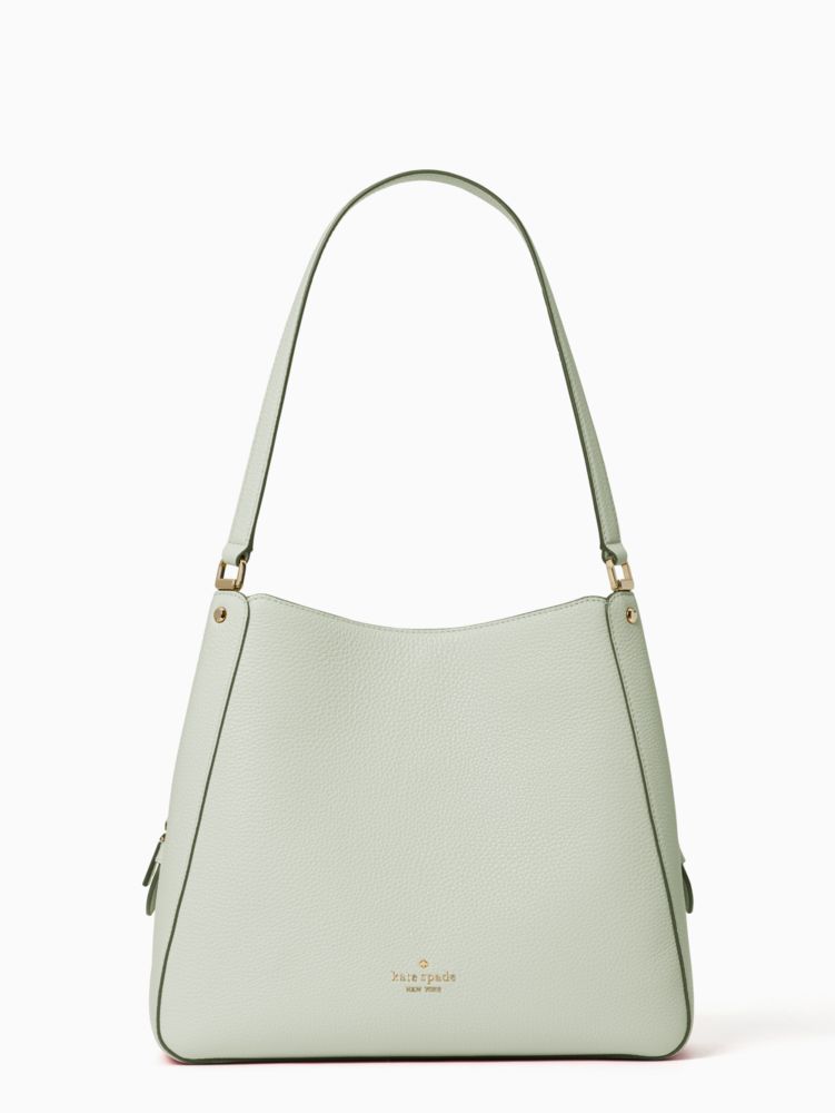 Kate Spade,Leila Medium Triple Compartment Shoulder Bag,Leather,Shoulder Bag,Metal,Logo,Lined,Gold Metal,Work,