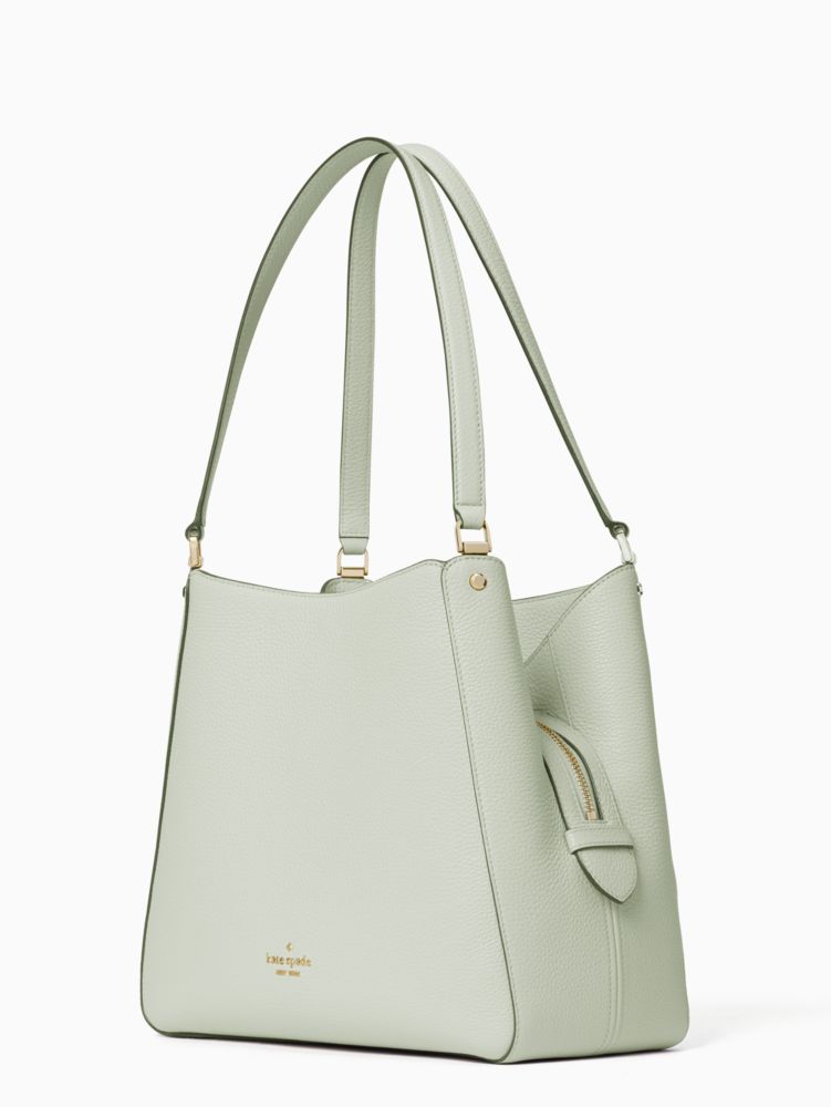 Kate Spade,Leila Medium Triple Compartment Shoulder Bag,Leather,Shoulder Bag,Metal,Logo,Lined,Gold Metal,Work,
