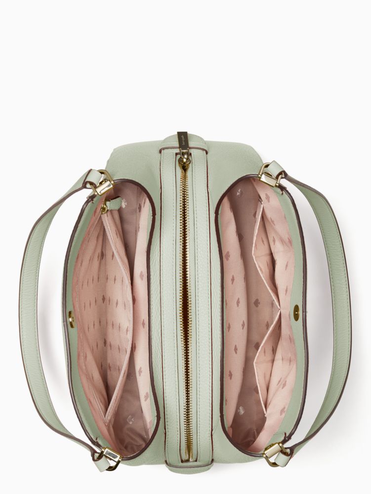 Kate Spade,Leila Medium Triple Compartment Shoulder Bag,Leather,Shoulder Bag,Metal,Logo,Lined,Gold Metal,Work,