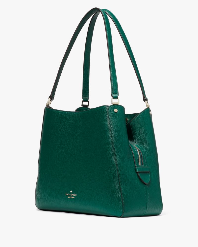 Kate Spade,Leila Medium Triple Compartment Shoulder Bag,Leather,Shoulder Bag,Metal,Logo,Lined,Gold Metal,Work,