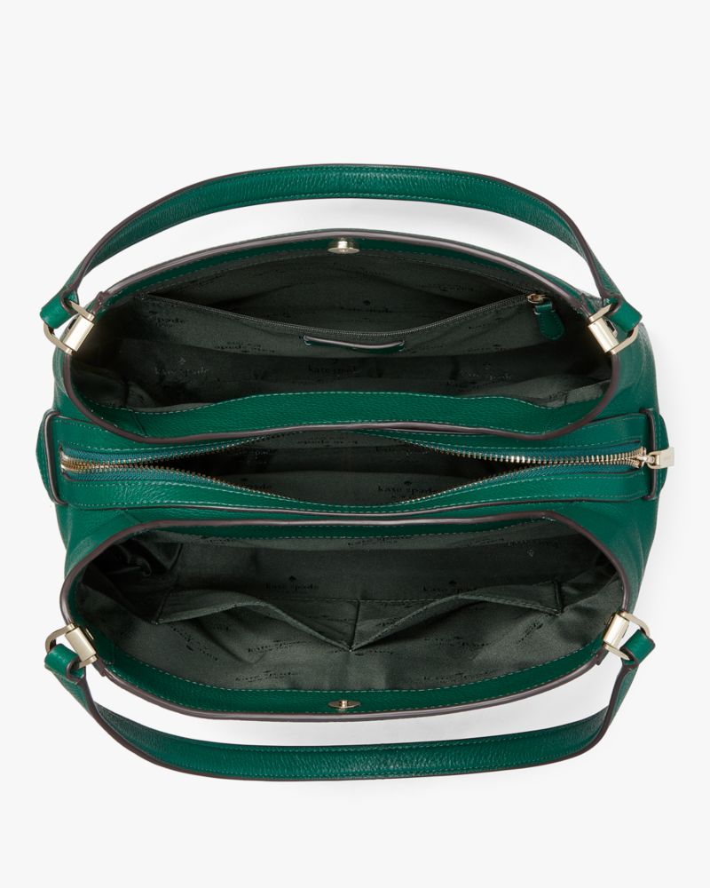 Kate Spade,Leila Medium Triple Compartment Shoulder Bag,Leather,Shoulder Bag,Metal,Logo,Lined,Gold Metal,Work,