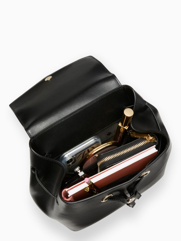 Kate Spade,Lizzie Medium Flap Backpack,Leather,Backpack,Logo,Metal,Lined,Gold Metal,Casual,