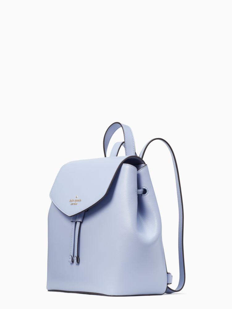 Kate Spade,Lizzie Medium Flap Backpack,Leather,Backpack,Logo,Metal,Lined,Gold Metal,Casual,Blue