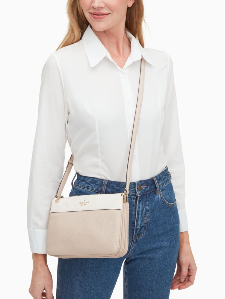 Kate Spade,Leila Colorblock Triple Gusset Crossbody,Leather,Crossbody,Color Block,Logo,Metal,Gusset,Casual,