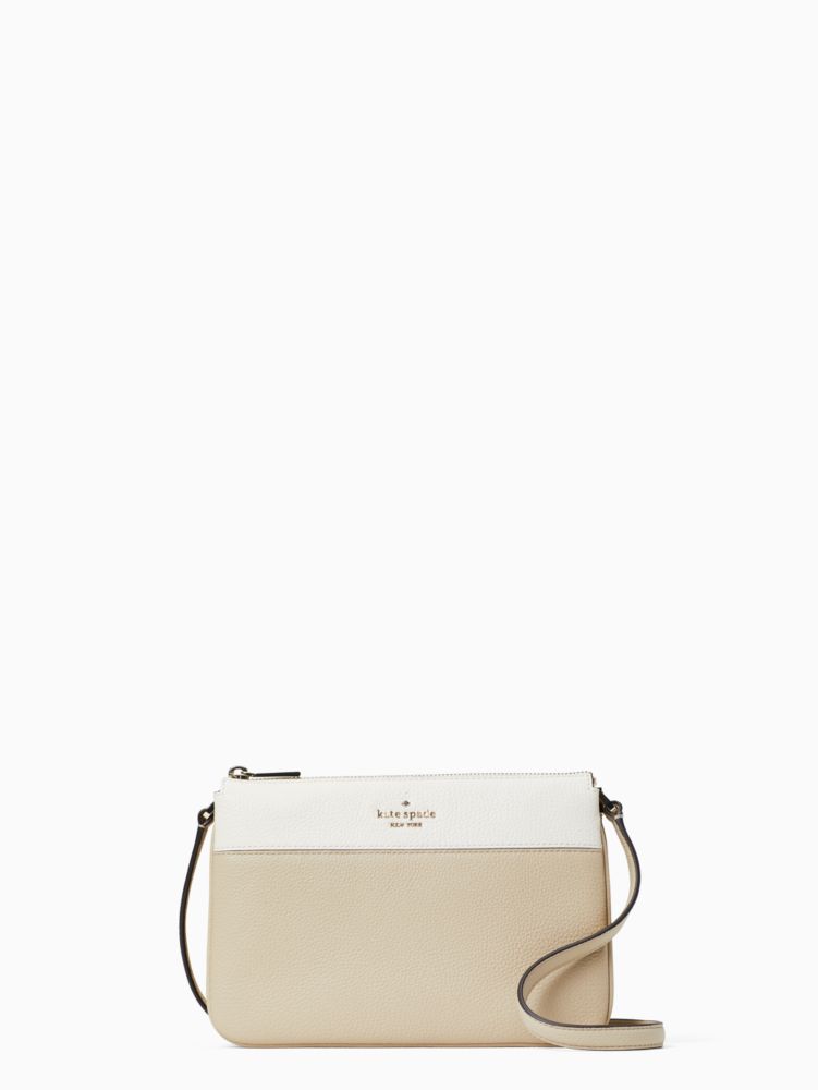 Kate Spade Leila Medium Triple Compartment Satchel Crossbody Bag Light Sand