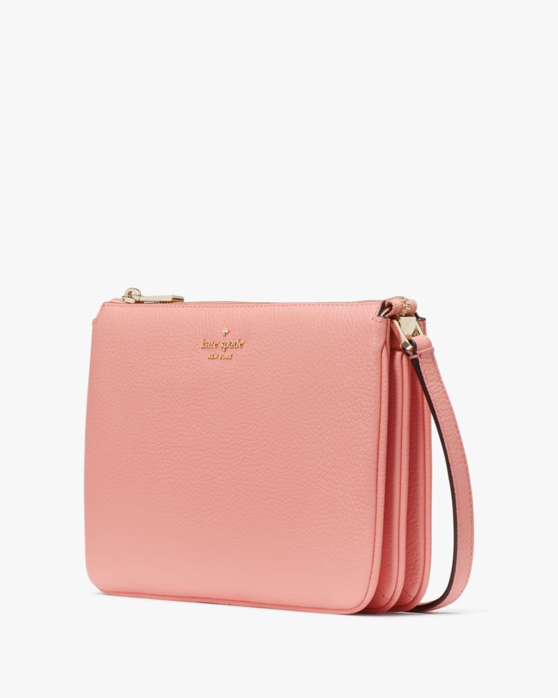 Kate Spade,Leila Triple Gusset Crossbody,Leather,Crossbody,Logo,Metal,Gusset,Casual,Pink