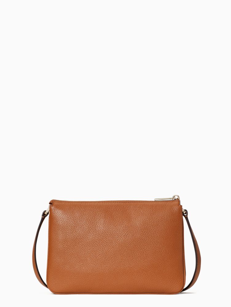 Kate Spade,Leila Triple Gusset Crossbody,Leather,Crossbody,Metal,Logo,Gusset,Casual,Brown