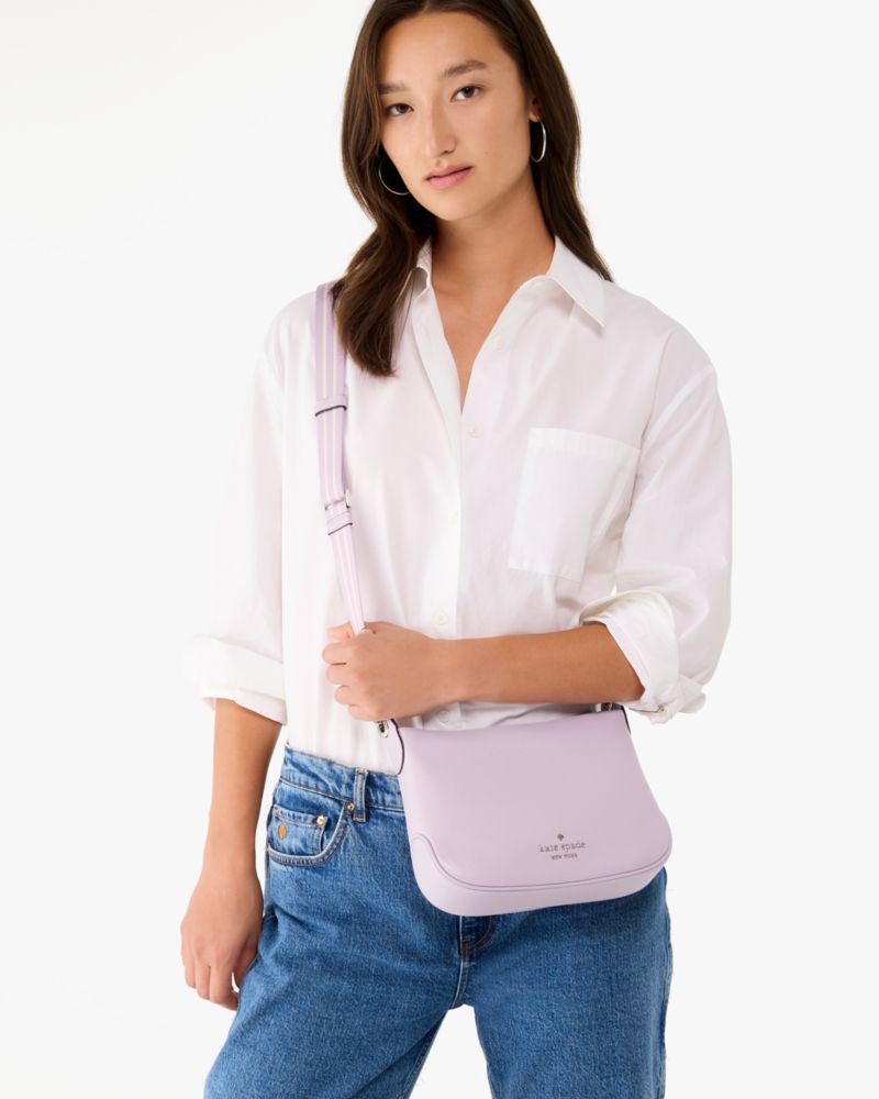 Kate Spade,Rosie Medium Crossbody,Leather,Crossbody,Metal,Logo,Stripe,Lined,Casual,Lavender