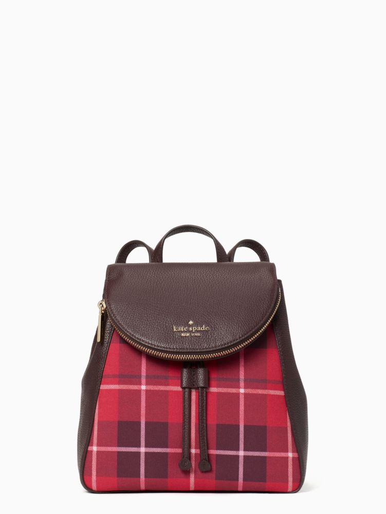 Buy the Kate Spade Leila Plaid Medium Flap Shoulder Bag in Red Fabric &  Leather