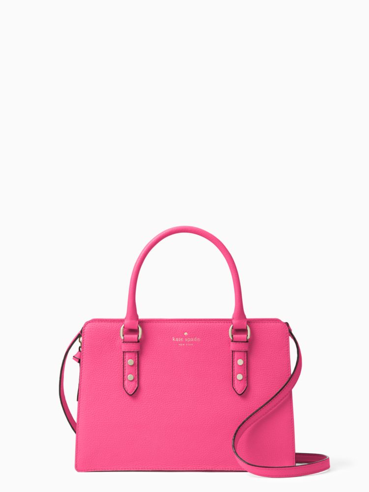 Kate Spade,Mulberry Street Lise Satchel,Lining Lining Fabric Content,Leather,Satchel,Logo,Metal,Gusset,Gold Metal,Work,