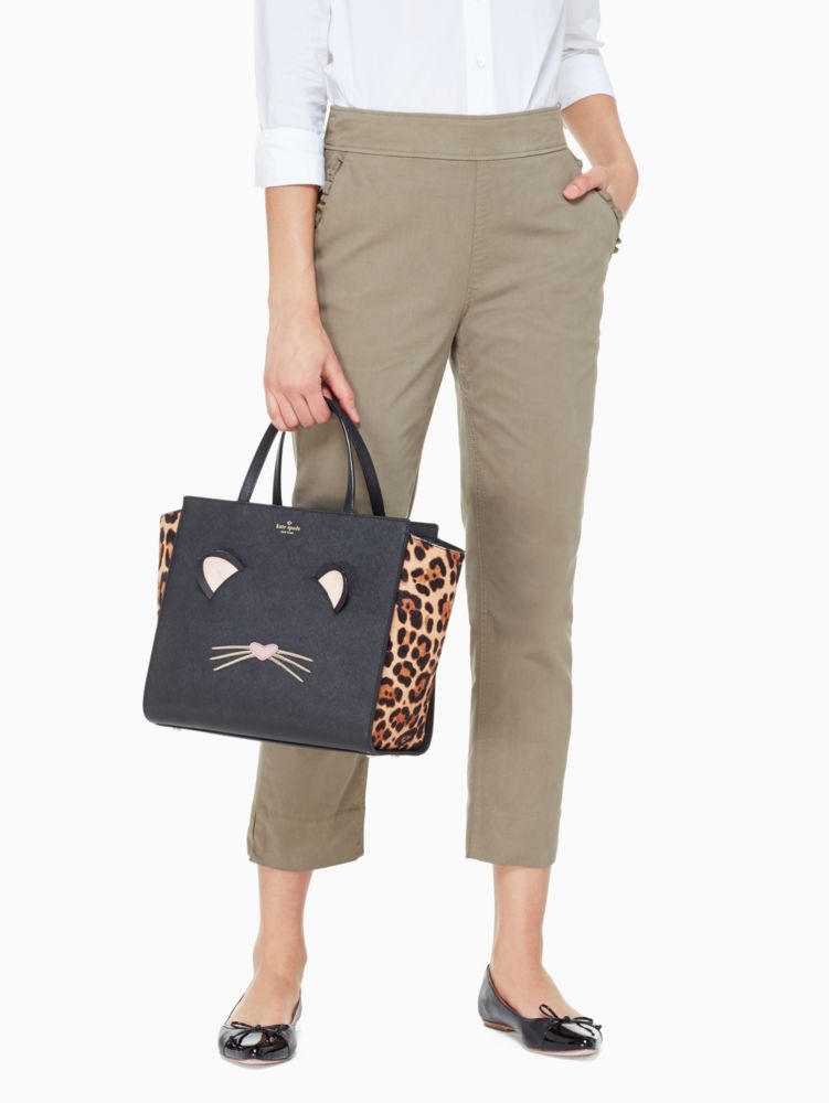 Kate Spade Hayden Leopard “Run Wild” Black Cat Bag Purse Meow
