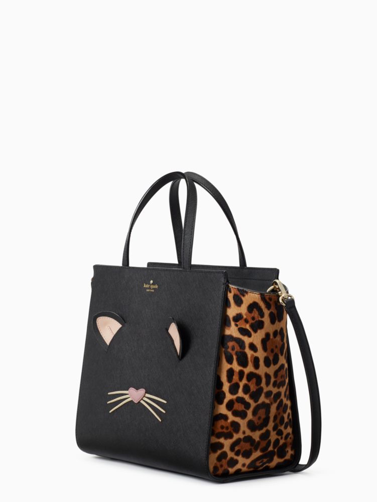 Kate Spade Hayden Leopard “Run Wild” Black Cat Bag Purse Meow